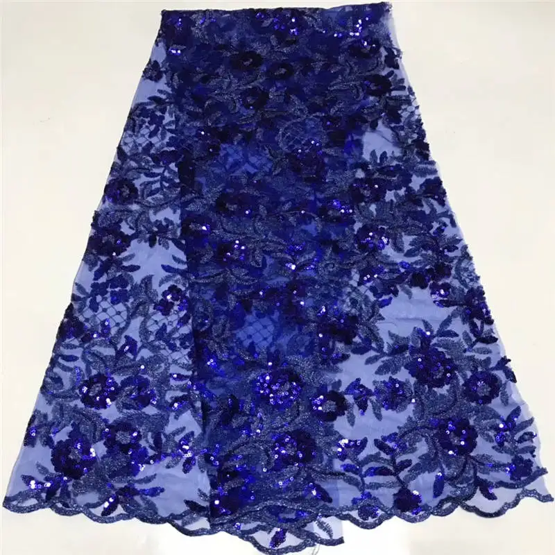 Upscale African Net Blue Sequins Lace Fabrics Wholesale sequins French net lace fabric for Nigeria wedding F1706 | Дом и сад