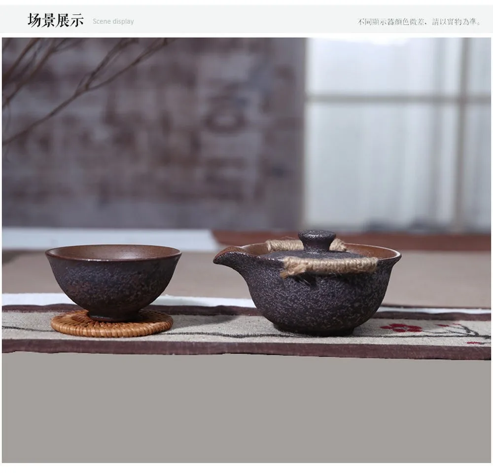 Деревянный пеньковый трос керамический гайвань и чайная чашка Gongfu Чай удобный набор для путешествий