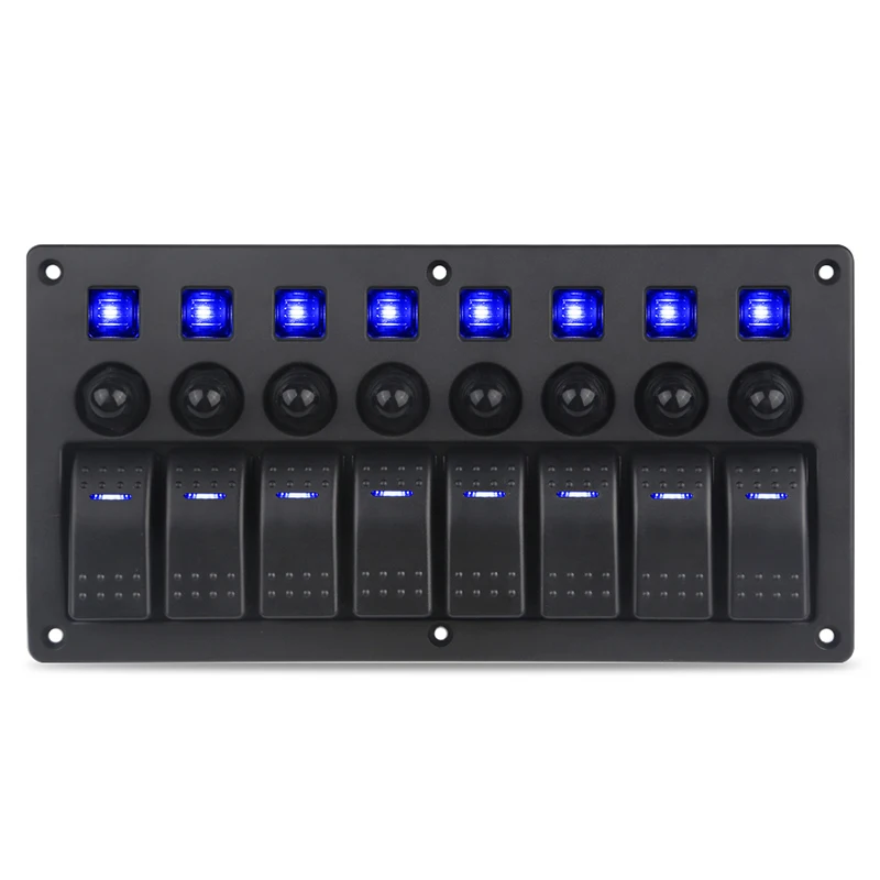 

On-Off 5pin 8 Gang Marine Car Panel Switch With Breakers Waterproof Led Boat Switch Panels 12v Ac 125V/10A 12V/20A 24V/10A