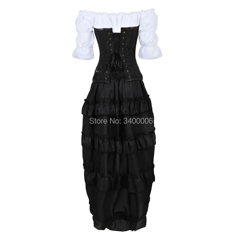 Корсет стимпанк платье бюстье Корсетная юбка из трех частей кожаное пиратское белье корсетто Необычные Бурлеск размера плюс черный