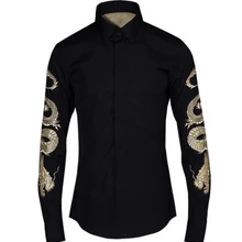 Сезон весна лето китайский ветер золотой дракон вышивка мужская рубашка с длинными рукавами парикмахер