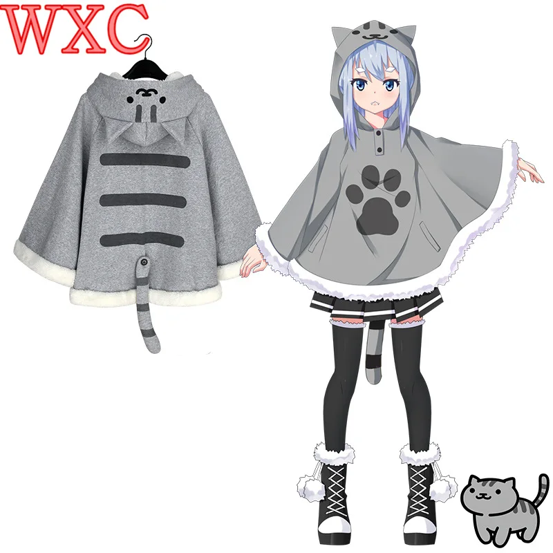Harajuku Atsume Neko Зима Милый Кот Пальто Руно Плащ Рождественский Топы WXC|neko atsume|cloak