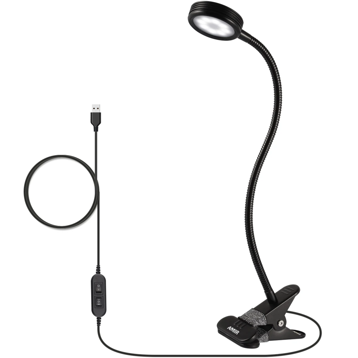 

AMIR LED Clip Desk Lamp Eye Protection Desk Light 2-Level Brightness USB Reading Light 360° Adjustable Portable Desk Lamp