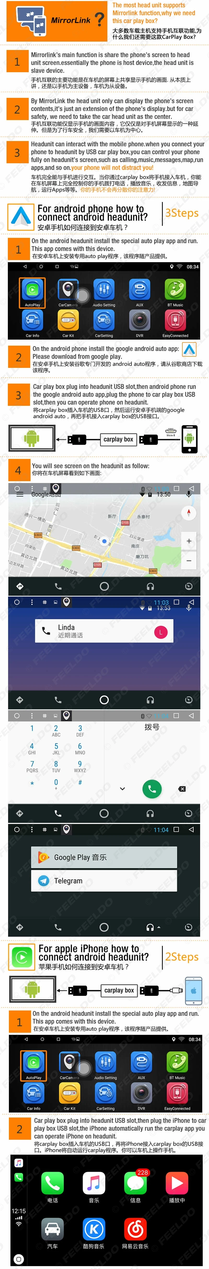 FEELDO USB DONGLE работает с Apple iOS CarPlay Android авто для автомобиля Android Система головное устройство навигационный плеер# MX5926