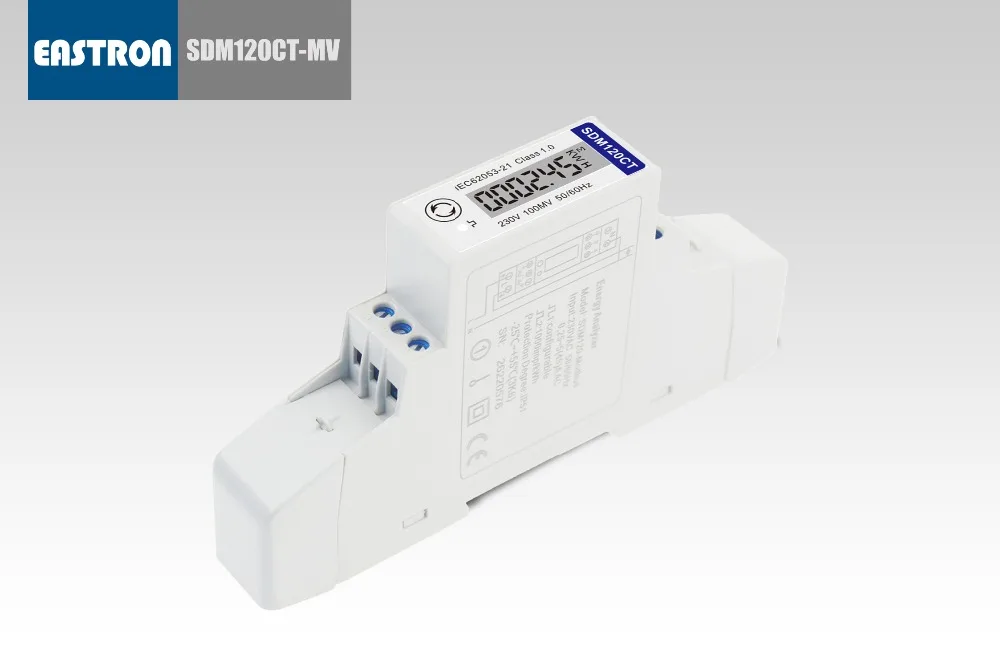 SDM120CT-MV+ ESCT-TU10 50A/0,1 V, 1 фаза 2 провода, 230 V, RS485 Modbus, измерения кВт-ч, кварх, U, I, P, Q, PF, Hz, dmd, счетчик энергии на din-рейке