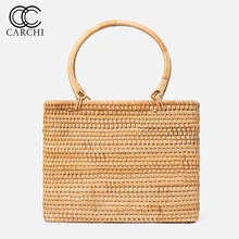 CARCHI Tote Сумочка летние пляжные сумки женские соломенные сумки Женская сумочка плетеная Сумка из ротанга круг пляжная сумочка