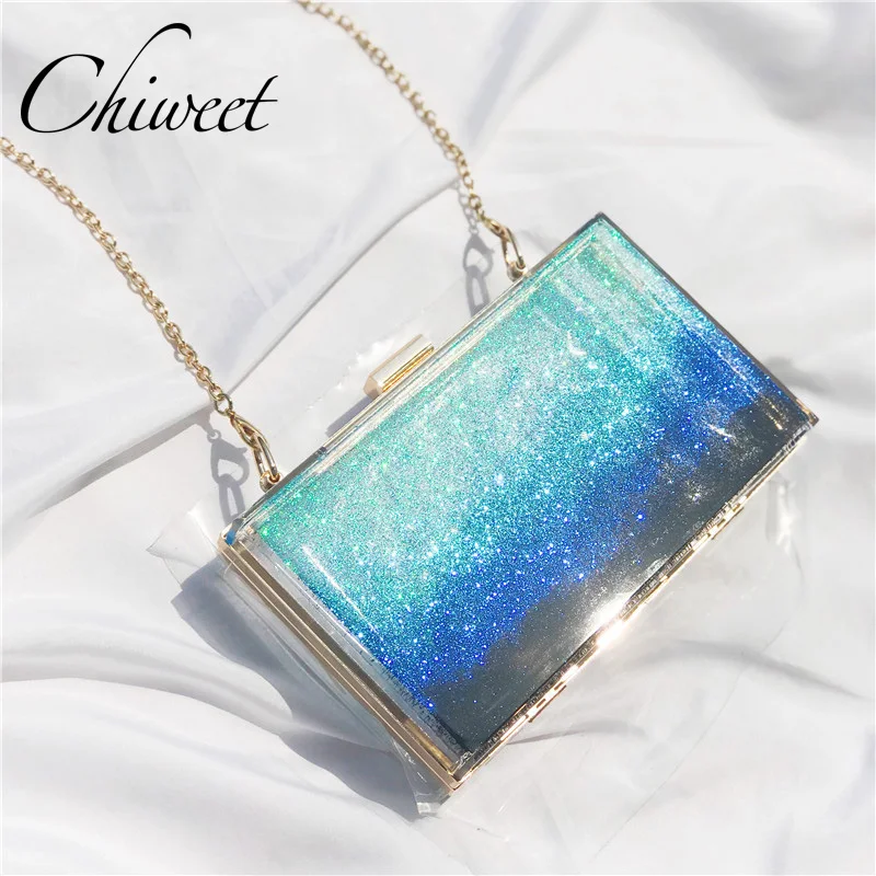 

Shiny Transparent Sand Ocean Shoulder Bag Luxury Women Evening Bags Ladies Designer High Quality Acrylic Small Party Handbags