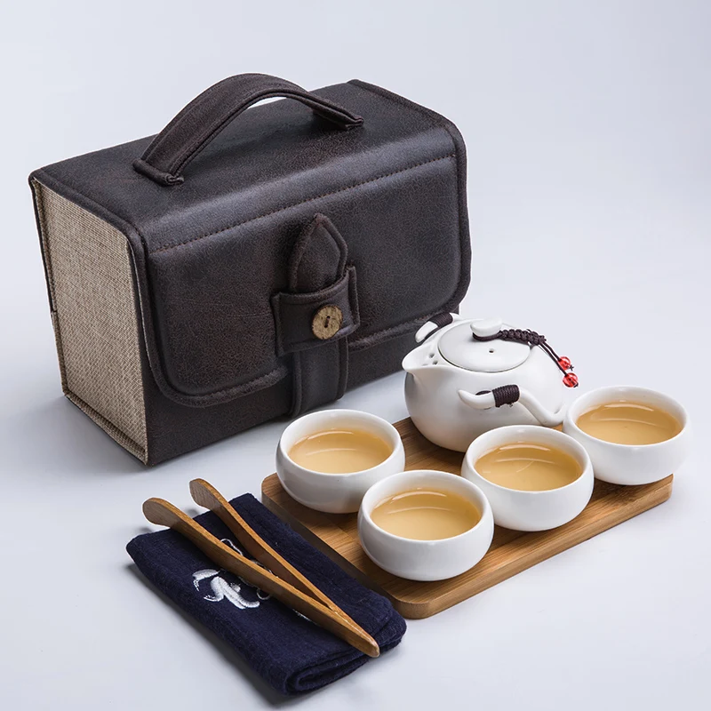Portable Kung Fu Tea Set One Pot Two or Four Cup Storage Bags Ceramic