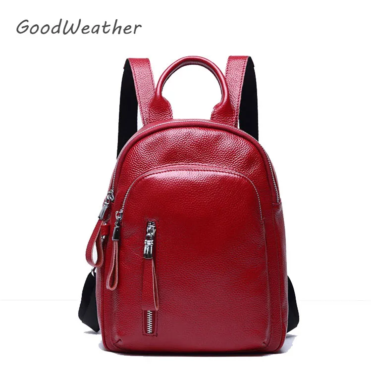 High quality soft red genuine leather backpack women fashion female backpacks for travel ...