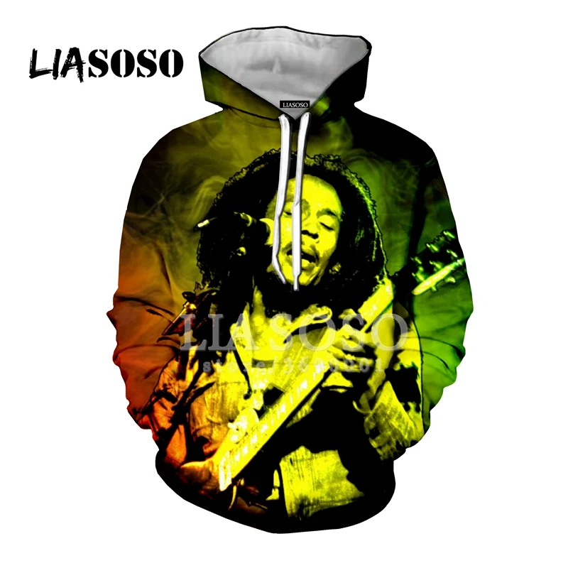 Liaseo 2018 новейший дизайн Reggae King Bob Marley 3D печать для женщин и мужчин толстовки с
