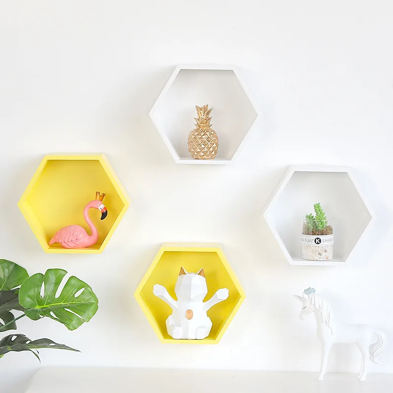 

Nordic Style Wooden Hexagonal Shelf Nursery Kids Room Decoration Shelf Photography Props Shelves Storage Rack Decor