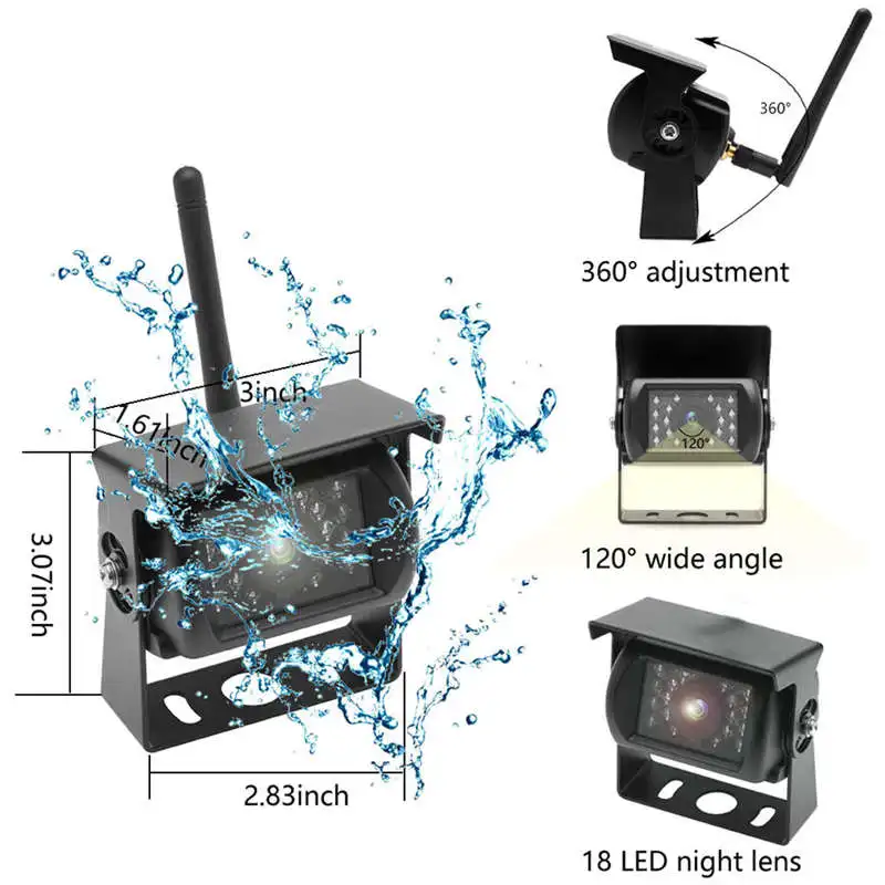 

12V 24V Wireless 7" Hd Tft Lcd Vehicle Backup Rear View Camera Monitor + Car Charger For Trucks Bus Rv Trailer Excavator