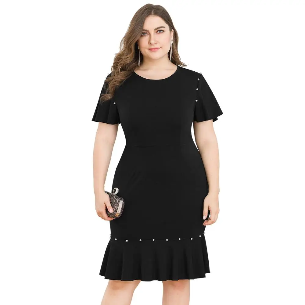 WHZHM Vestidos de Verano Бисероплетение Черные платья женские короткий рукав клеш