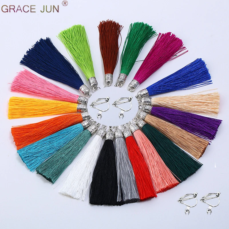 Бренд Grace Jun винтажные богемные этнические длинные серьги-клипсы с кисточками без пирсинга для женщин вечерние серьги-манжеты клипсы для ушей 19 цветов