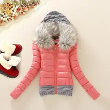 2017 Women Jackets And Coats Solid Slim Large Fur Collar Hooded short Parkas Thick Jacket Winter Women Warm Coat Overcoat