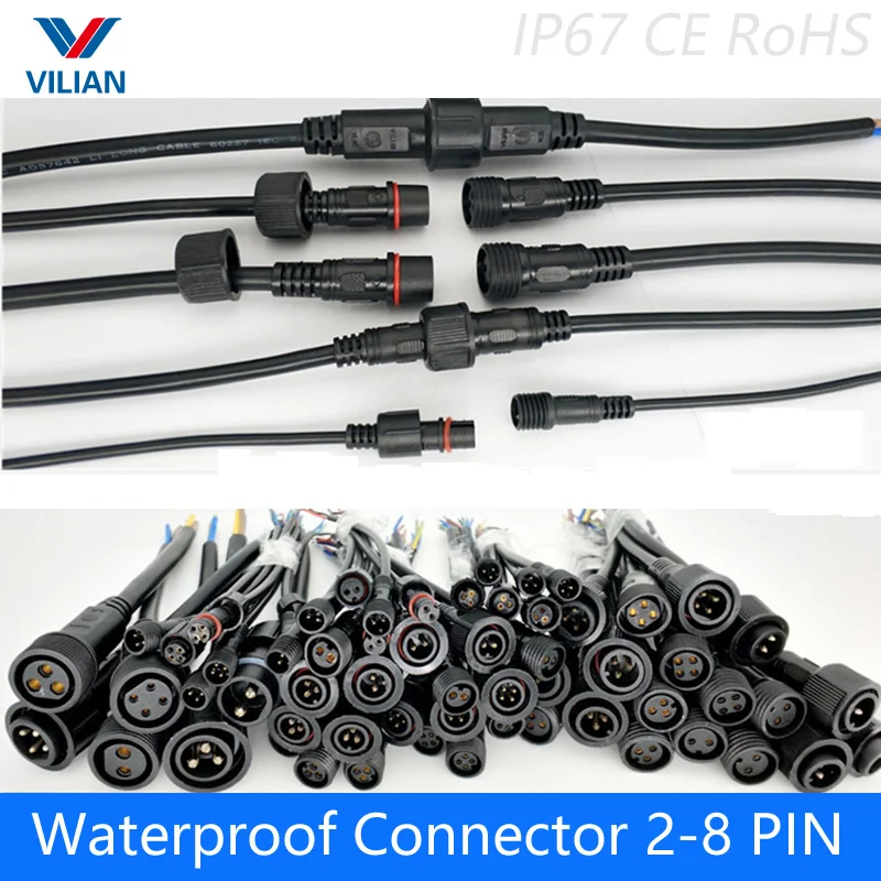 5 пар водонепроницаемый разъем ток 2.4A/4A 5 pin/6 pin/7 pin/8pin с проводным кабелем IP67 Женский штекер 0,3/0,5(мм2