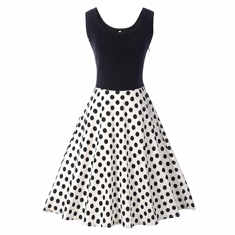 Kostlish Tank Summer Dress Women Sleeveless Patchwork Print Vintage Dress 2017 Elegant Swing Rockabilly Party Dresses Sundress (9)