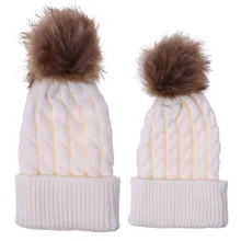 1 комплект, женская и детская вязаная шапка, шапка, большой плюшевый шар, теплая шапка для осени и зимы, NGD88