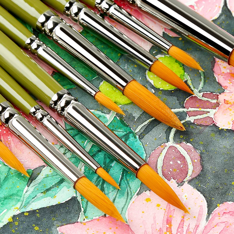 

BGLN 9Pcs Watercolor Paint Brush Set Professional Nylon Hair Pointed Round Head Super Quality Oil Painting Brushes Art Supplies
