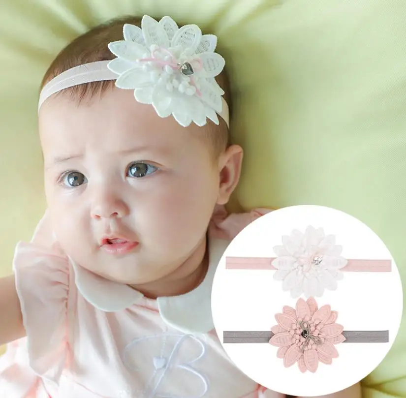 New Baby Flower Headband elastic lace Hair Bands Handmade DIY Headwear Hair accessories for Children Newborn Toddler FD14
