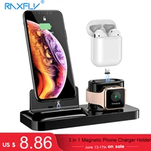 RAXFLY 3 в 1 магнитное зарядное устройство для телефона держатель для iPhone Настольный беспроводной зарядная док-станция для подставка для airpods держатель для Apple Watch магнитная зарядка подставка для телефона