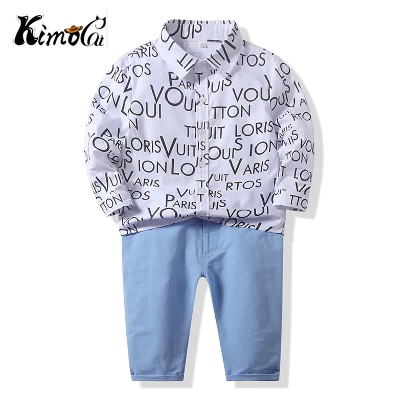 Kimocat baby boy clothes Long sleeve lapel shirt for gentlemen in spring and fall Cotton slacks newborn set