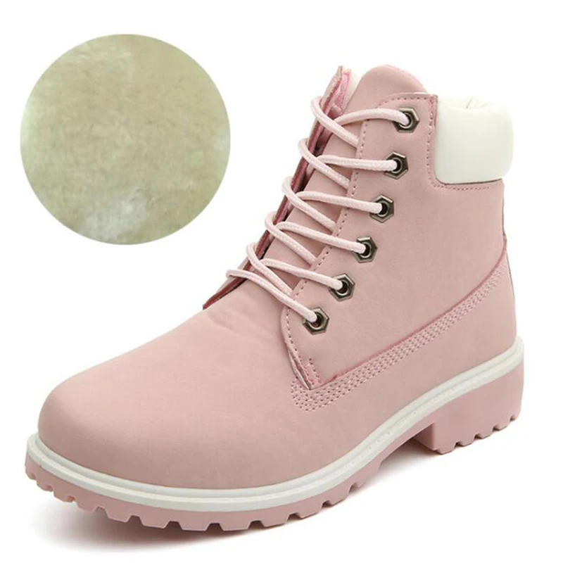 COVOYYAR/ женские ботильоны на шнуровке в стиле милитари, короткие ботинки в стиле милитари, повседневная обувь на плоской подошве, большие размеры, WBS417 - Цвет: pinkfur