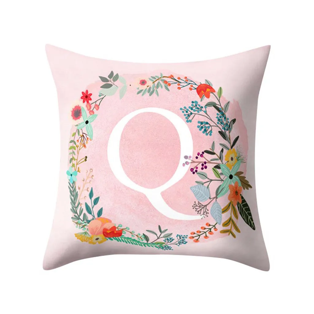 

45x45cm Englisch Alphabet Cushion Cover Pink Flower Print Children's Room Decoration Letter Pillow Cover Polyester Pillowcase