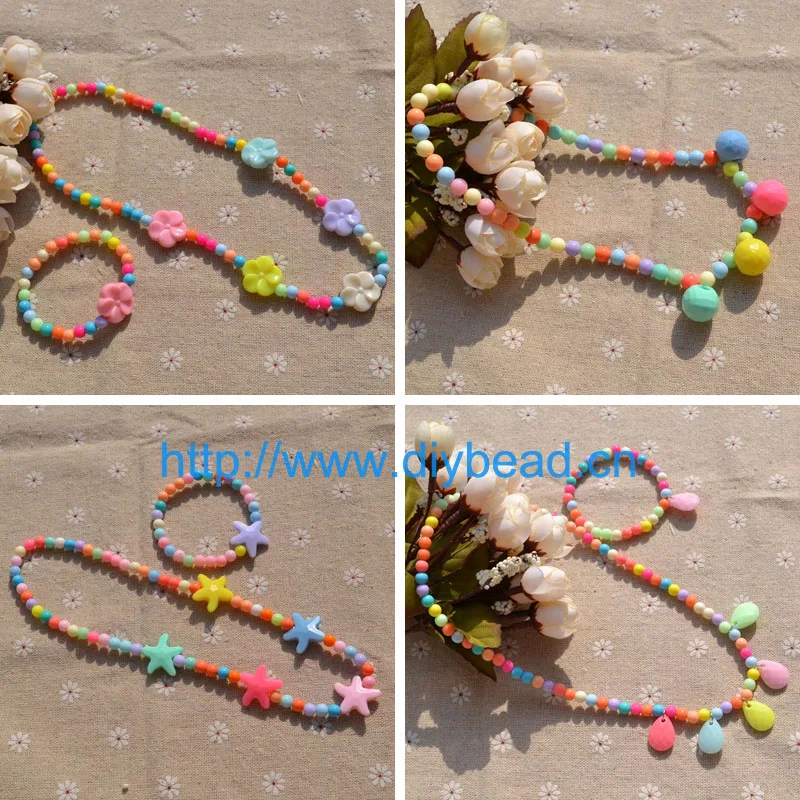 

Children Jewelry Set Colorful Acrylic Beads Kids Princess Necklace Bracelet Handmade Girl Party Jewelry Gifts