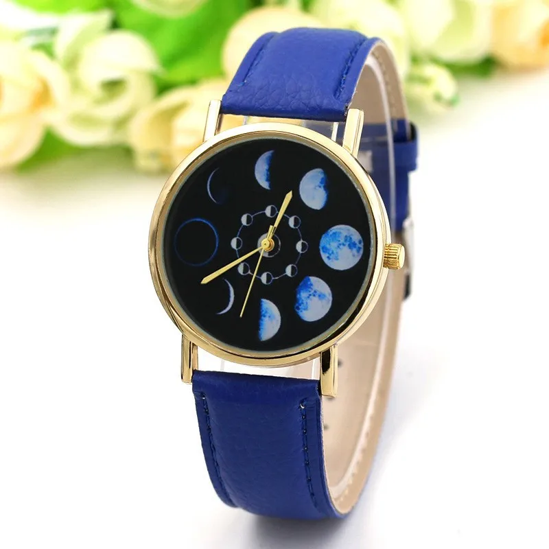 

Fashion Solar Moon Phase Lunar Eclipse men's Watch Stylish Quartz Watch PU Leather Bracelet women Watches relogio feminino Clock