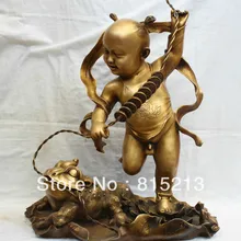 Bi00566 2" Китай Китайский Фиолетовый Бронзовый Фэншуй Лю Хай Бог Играть Золотой Spittor Статуя