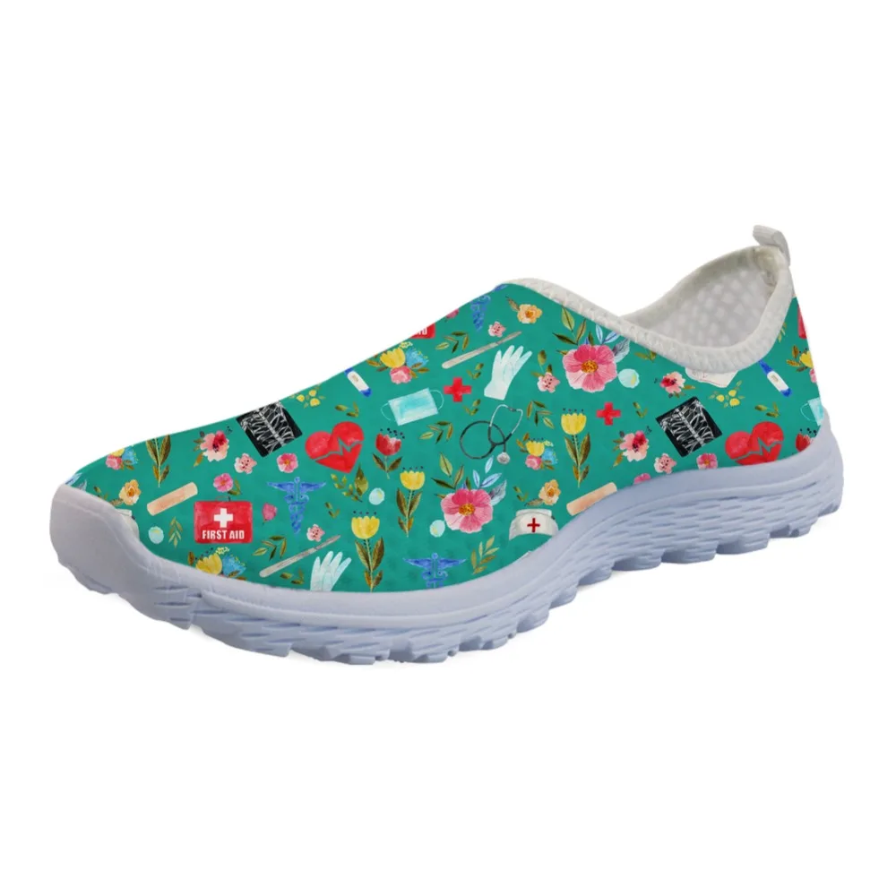 

INSTANTARTS Summer Women Casual Walk Sneakers Nurse Flat Shoes Cartoon Nurse Doctor Print Teen Girl Loafer Mesh Shoe Female Shoe