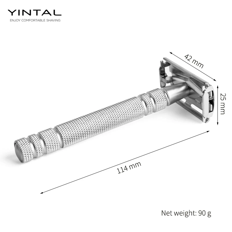 Yinтal, новинка, классические бритвы с двойными краями, латунная бритва с открытой бабочкой, длинная ручка, 11,4 см, вес нетто, 90 г, серебристый, 2 цвета