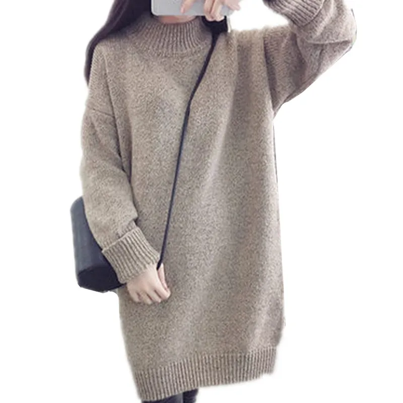 

2019 winter long section pullover knit turtleneck sweater primer shirt women autumn Loose Warm and casual female knit G1109
