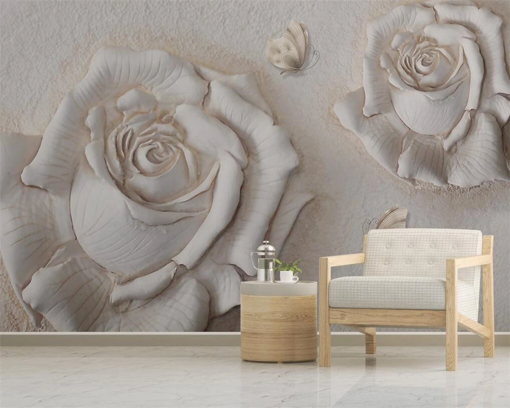 Beibehang Custom wallpaper 3D embossed rose butterfly TV background wall home decoration living room bedroom mural 3d wallpapers a4 29 21cm crown flower wall layered stencil painting scrapbook stamp album decoration embossed paper card template decoration