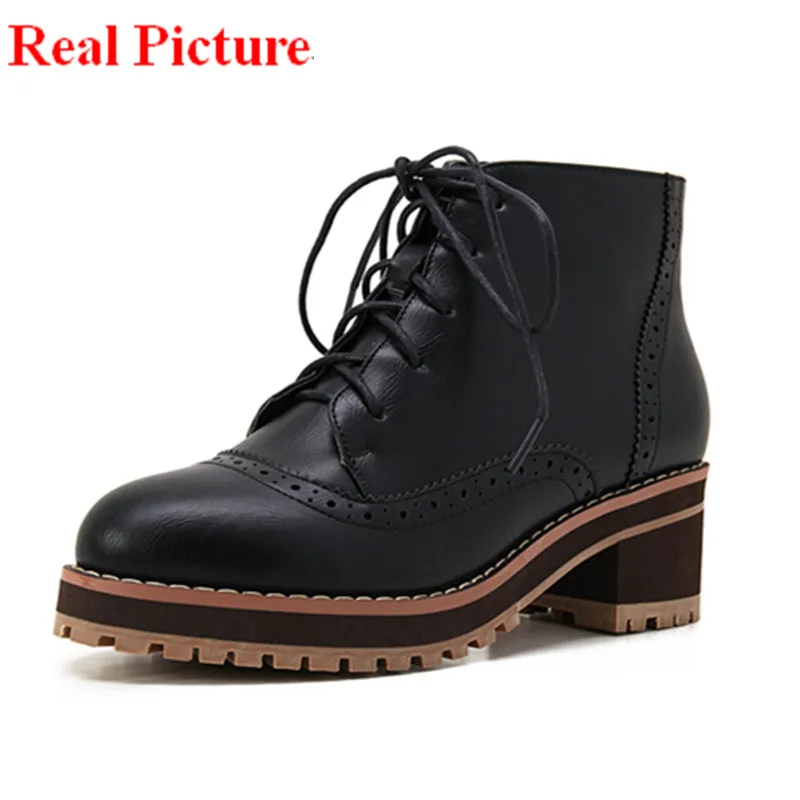 

2017 Big size 40 41 42 43 44 45 46 47 48 high quality lady shoes Lace-Up design PU leather fashionable ankle boots free shipping