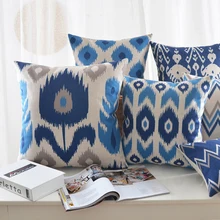 Льняная наволочка домашняя декоративная наволочка Ikat синяя серая ромбовидная подушка с абстрактным геометрическим узором Чехол 45 см* 45 см