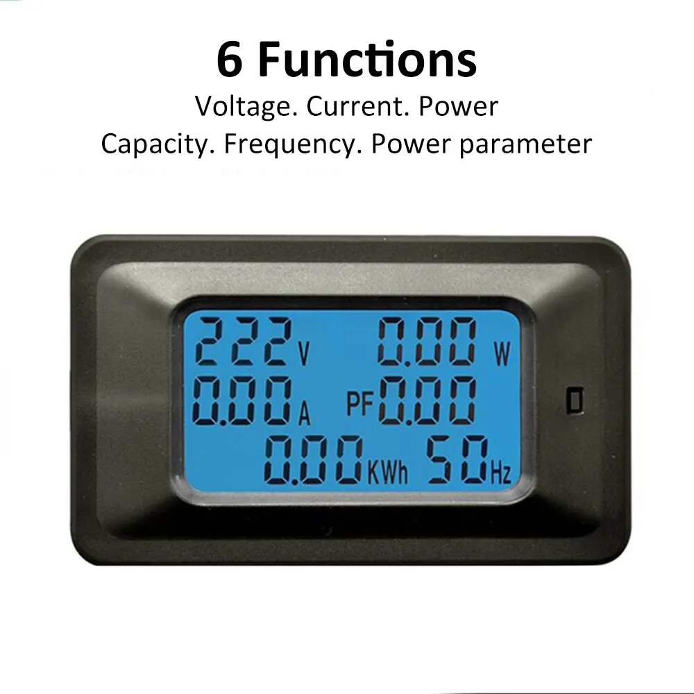 

6 In 1 Digital Voltmeter Ammeter Frequency Wattmeter Tester Power Meter LCD Indicator Current Voltage Detector Volt Meter