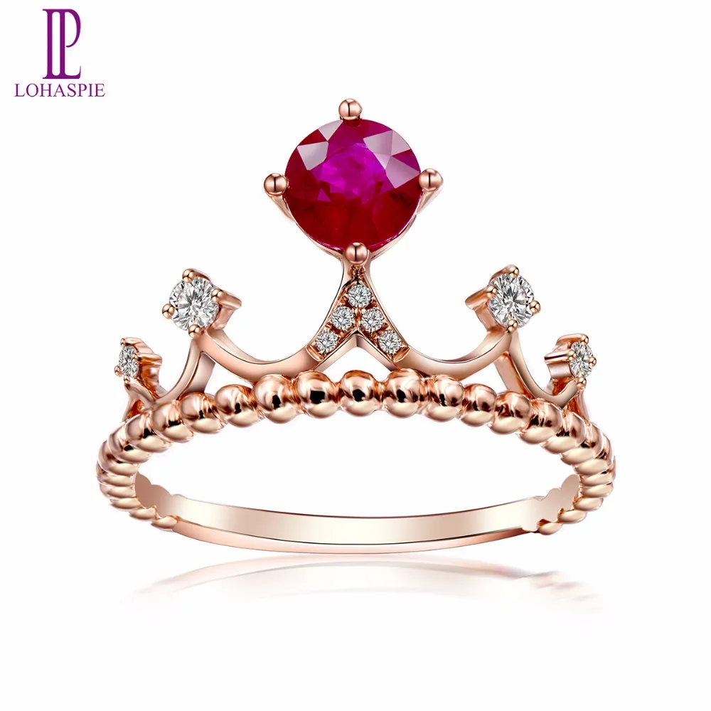 

Lohaspie Natural Gemstone Ruby Solid 18K Rose Crown Engagement Rings Gold Diamond-Jewelry 2017 Online Best Buy Gift New