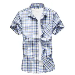 2019 летняя Модная рубашка мужская хлопковая с коротким рукавом клетчатая рубашка Мужская s Новая повседневная рубашка большого размера