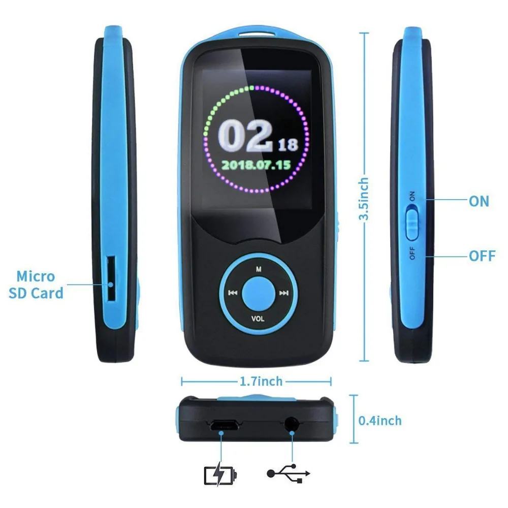 

Portable HIFI Music 16GB Bluetooth4.0 MP3 Player Sport Wireless Running Support Max 64GB SD Card with Multifunction FM Radio