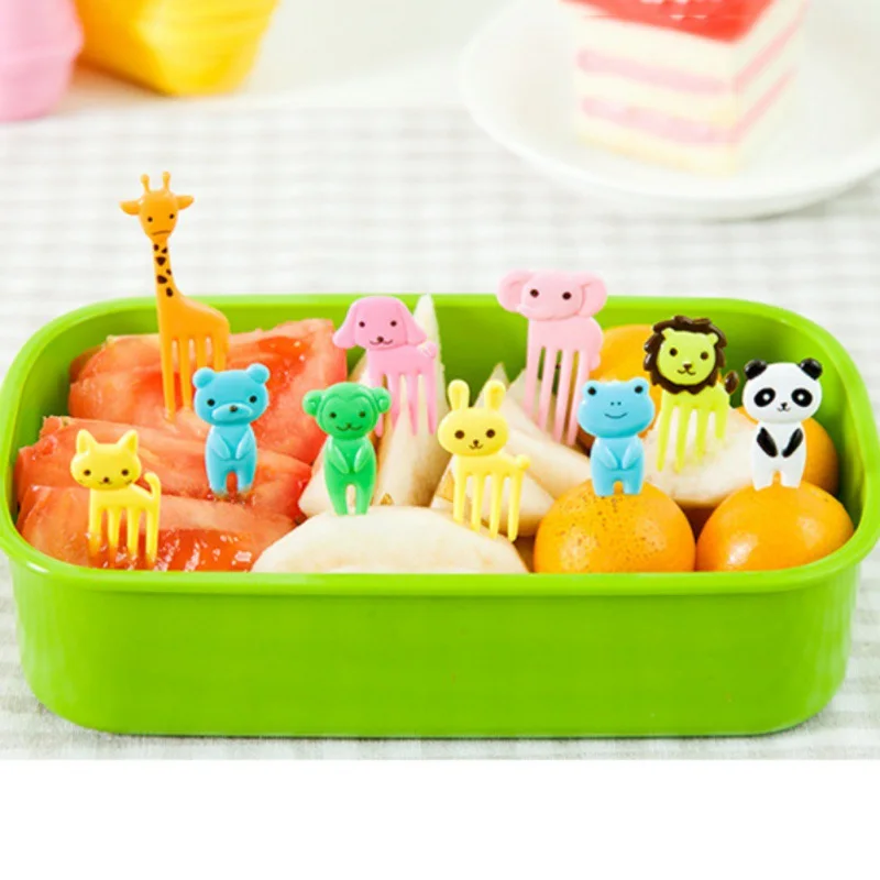 

Cute Animal Farm Mini Cartoon Fruit Cake Fork Set Useful Bento Box Accessories Plastic Fruit Toothpick Kitchenware New