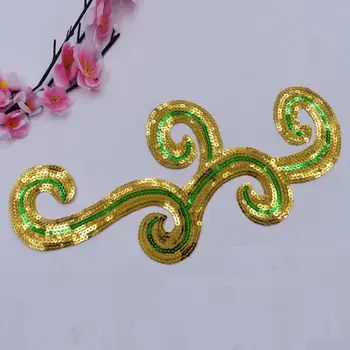 

10 Pcs Iron On Gold Sequins Embroidered Appliqued 3D Sequined Cosplay Costumes Diy Lace Flower Patches Gold Trims Size 34*16cm