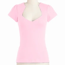 Gran oferta, camiseta de verano para mujer, Vintage Rockabilly, cuello cuadrado, ajustado, Sexy, envoltura, camisetas Bodycon Pin-Up, ropa de estilo 50s