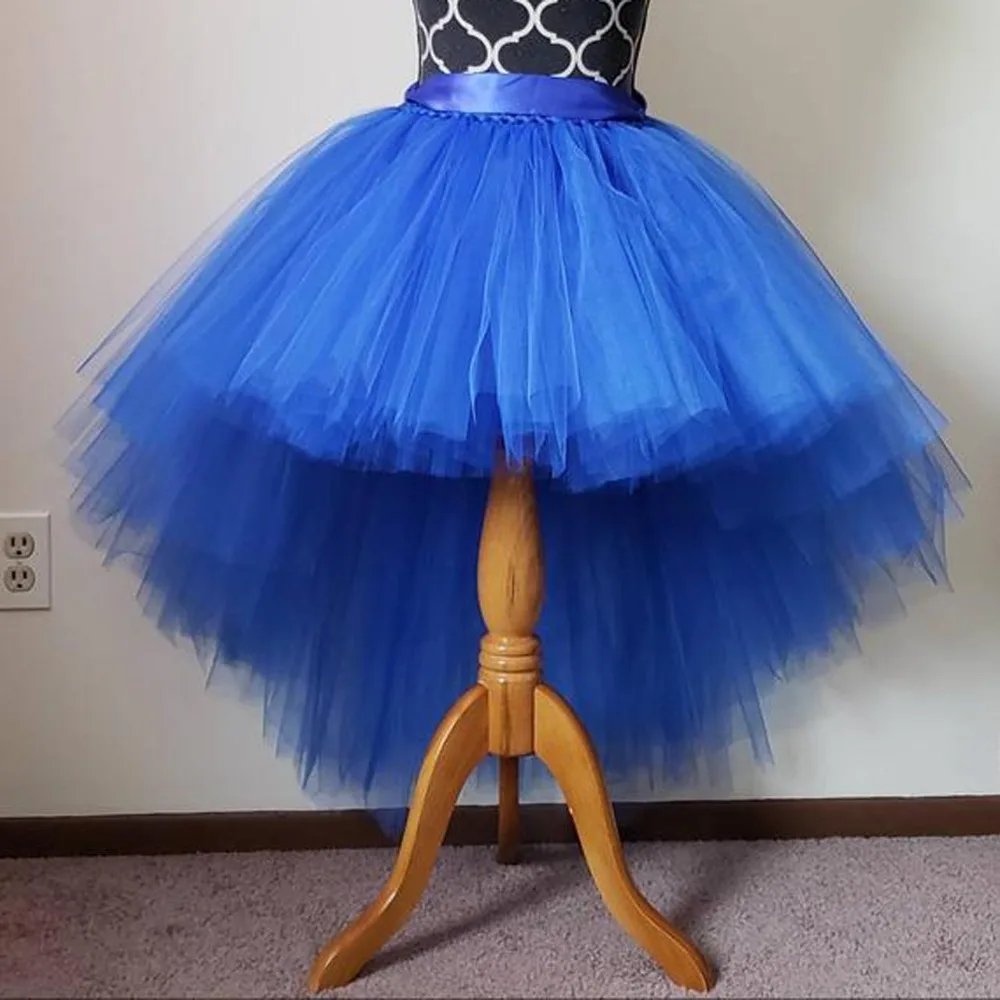 

Real Image Royal Blue High Low Tulle Skirts Women 2019 Custom Made Puffy Tutu Skirt With Sash Black Tutu Skirt Faldas Saia