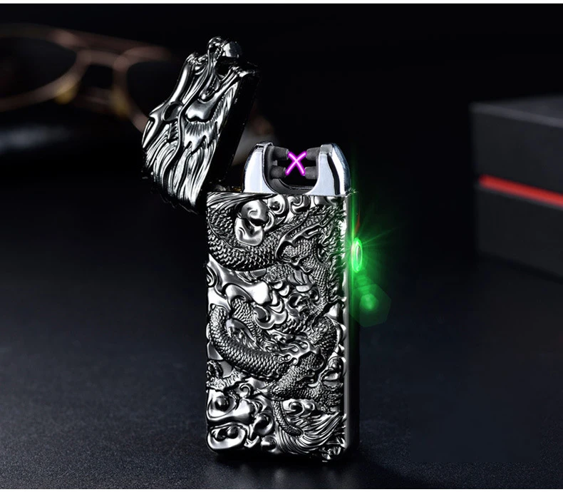 Китайский дракон рельеф двойная дуга Usb Зажигалка плазменная ветрозащитная