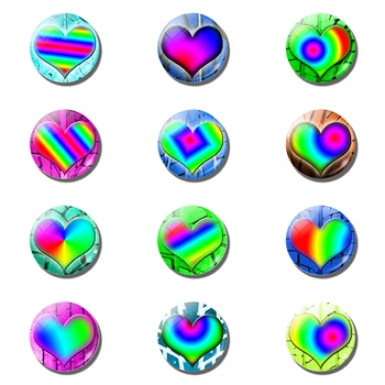 

12pcs/25mm Fridge Magnets Gradual Change Colorful Heart-shaped Refrigerator Magnetic Stickers Glass Dome Ornaments Home Decor