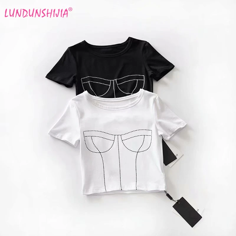 LUNDUNSHIJIA 2019 летние сексуальные облегающие короткие футболки в стиле Харадзюку для