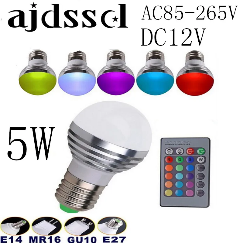 

10PCS AC85V-265V E27 E14 GU10 MR16 RGB Bulb Candle lamp 5W LED RGB Spot light magic Christmas lighting+Remote Control 16 colors
