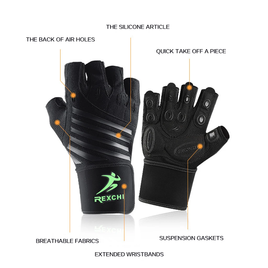  REXCHI Gym Fitness Half Finger Gloves with Wrist Wrap Support Men Women Crossfit Workout Gloves Pow